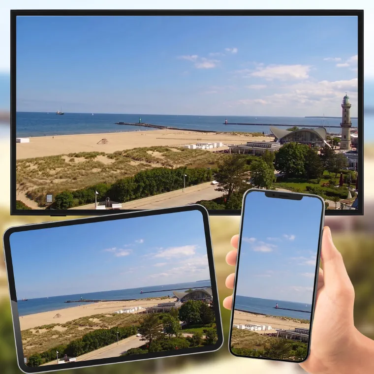 Ungebrandeter Website-Player auf Desktop, Tablet und Smartphone